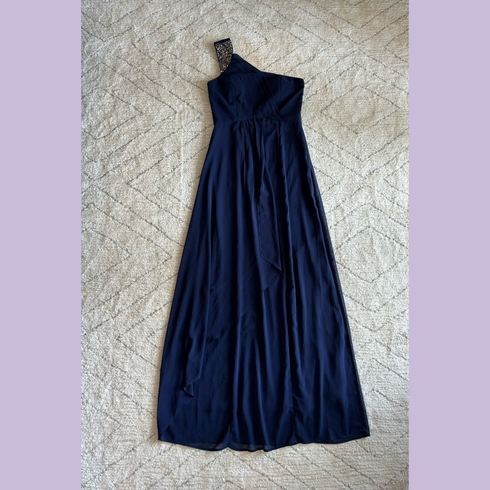One Shoulder A-Line Floor-Length Dress Navy Blue Prom Medium